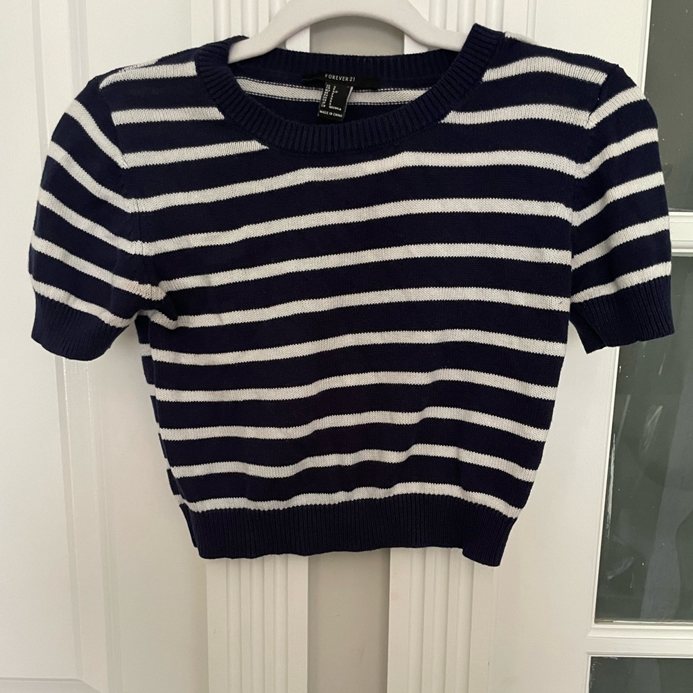 Navy and white striped crop top